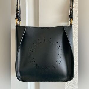 Stella McCartney Black Logo Crossbody Bag with Woven Strap